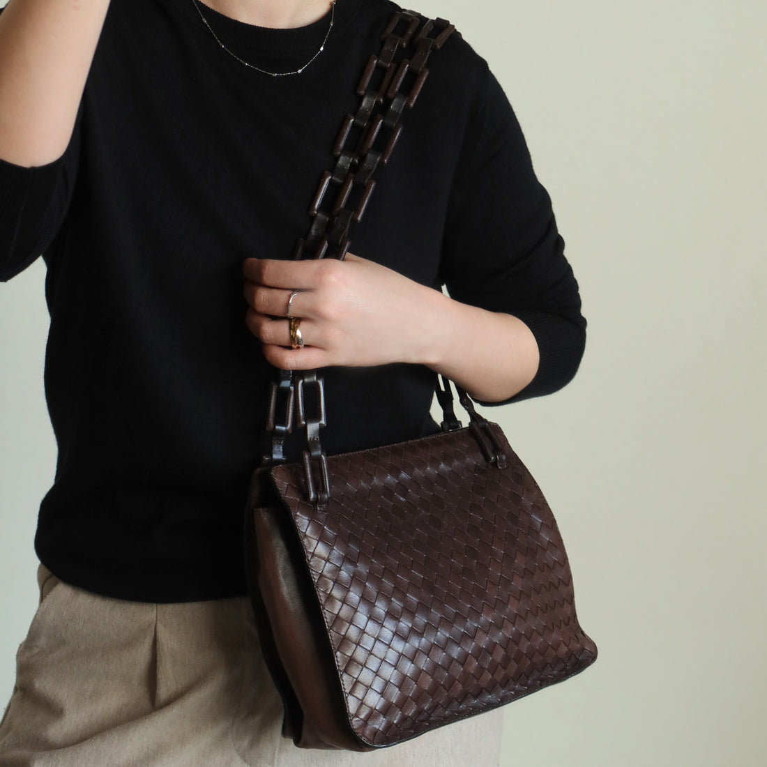 Bottega Veneta Vintage Dark Brown Intrecciato Weave Shoulder Bag
