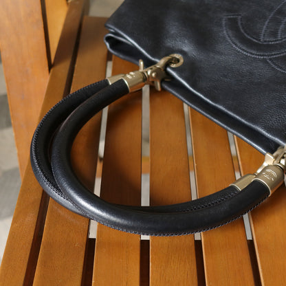 Rare Chanel Vintage Black Caviar Stitched Coco mark East West Shoulder Bag