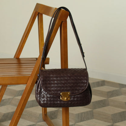 Bottega Veneta Vintage Dark Brown Intrecciato Turn lock 2way Crossbody Shoulder Bag