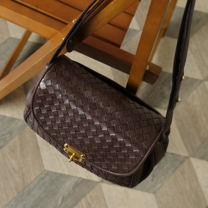 Bottega Veneta Vintage Dark Brown Intrecciato Turn lock 2way Crossbody Shoulder Bag