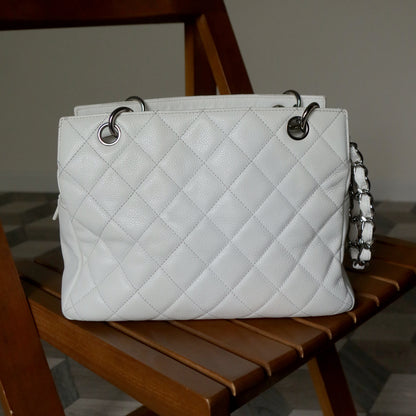 Chanel Vintage White Caviar Leather Matelasse CC mark Shoulder Bag