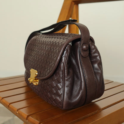 Bottega Veneta Vintage Dark Brown Intrecciato Turn lock 2way Crossbody Shoulder Bag