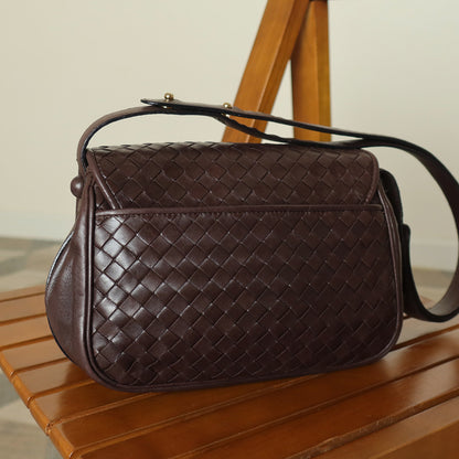 Bottega Veneta Vintage Dark Brown Intrecciato Turn lock 2way Crossbody Shoulder Bag
