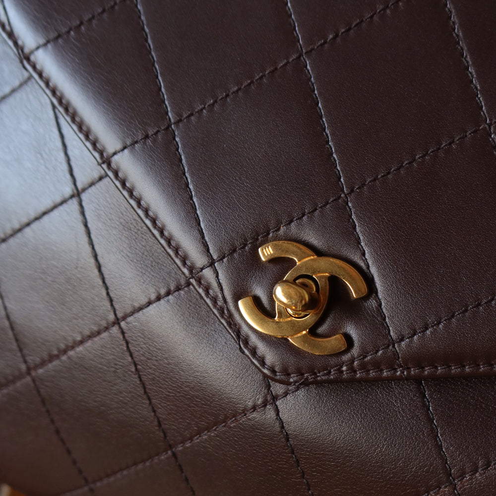 Vintage Chanel Dark Brown Matelassé Quilted CC turn lock Envelope Flap Bag