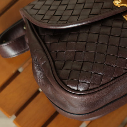Bottega Veneta Vintage Dark Brown Intrecciato Turn lock 2way Crossbody Shoulder Bag