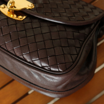 Bottega Veneta Vintage Dark Brown Intrecciato Turn lock 2way Crossbody Shoulder Bag