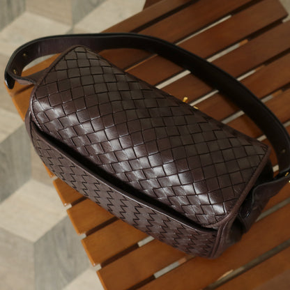 Bottega Veneta Vintage Dark Brown Intrecciato Turn lock 2way Crossbody Shoulder Bag