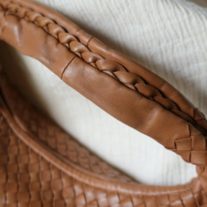 Bottega Veneta Vintage Caramel Brown Intrecciato Weave Veneta Hobo Shoulder Bag