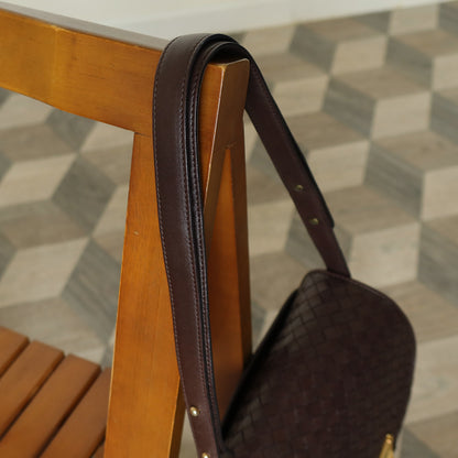 Bottega Veneta Vintage Dark Brown Intrecciato Turn lock 2way Crossbody Shoulder Bag