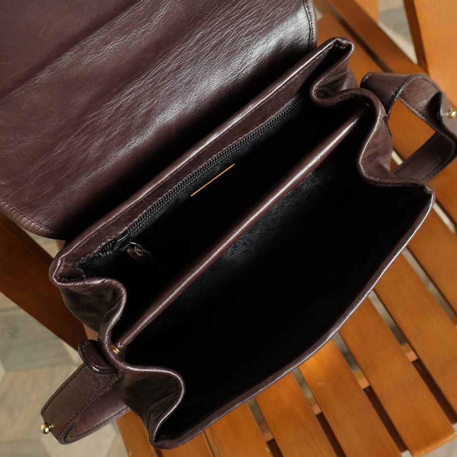 Bottega Veneta Vintage Dark Brown Intrecciato Turn lock 2way Crossbody Shoulder Bag