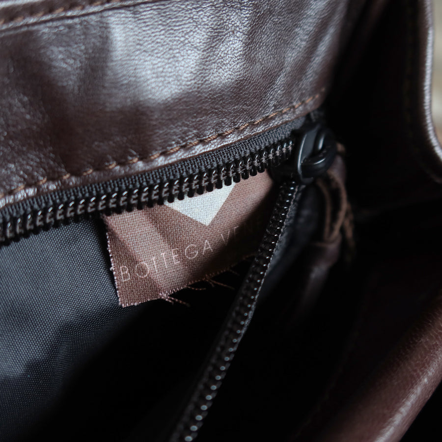 Bottega Veneta Vintage Dark Brown Intrecciato Turn lock 2way Crossbody Shoulder Bag