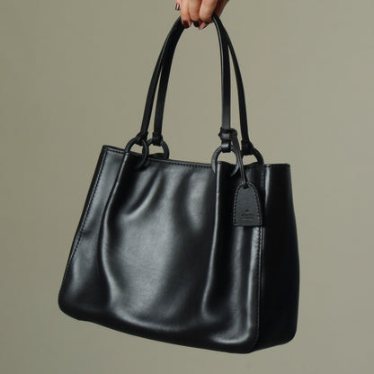 Gucci Vintage Black Leather Daily Tote Shoulder Bag with Gucci Charm
