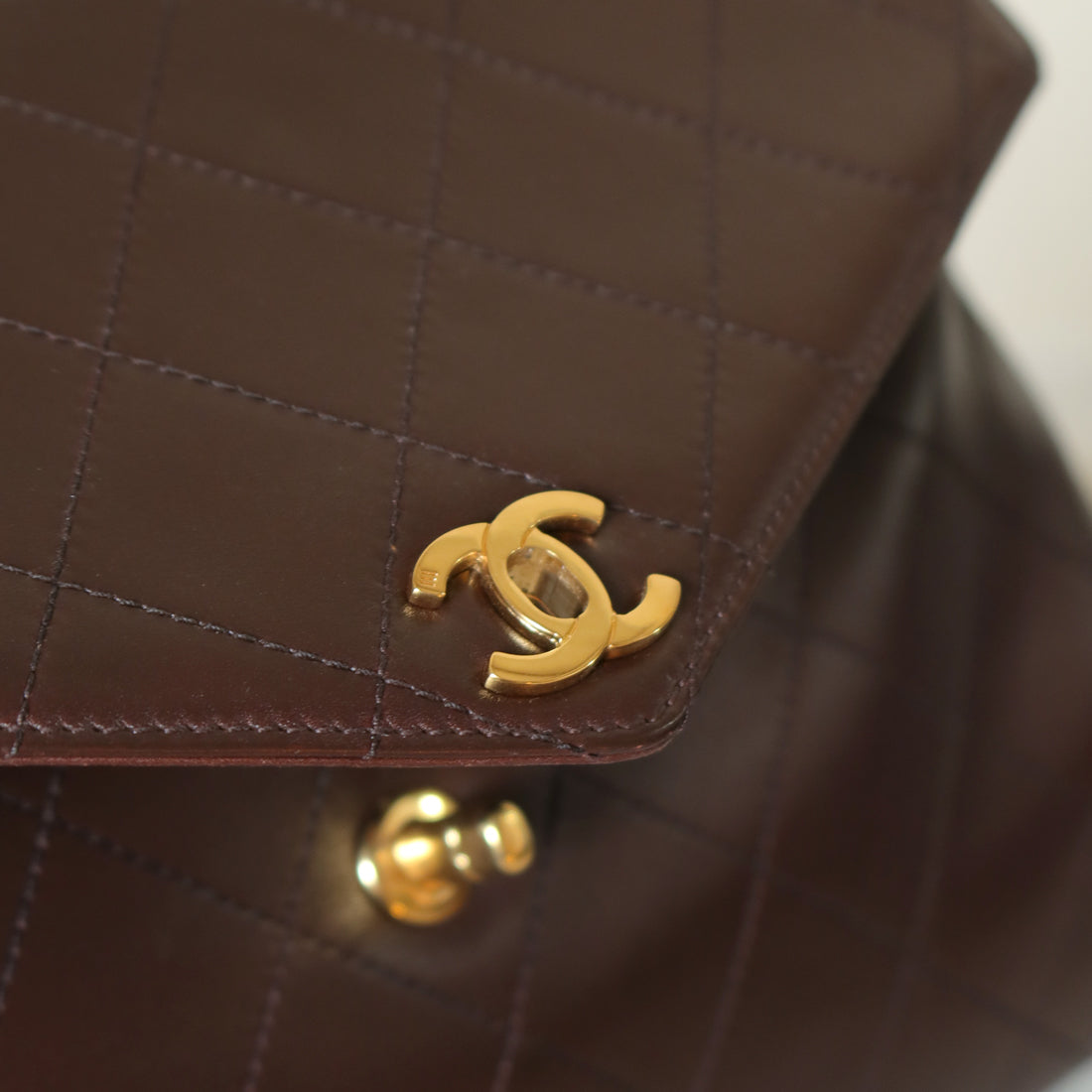 Vintage Chanel Dark Brown Matelassé Quilted CC turn lock Envelope Flap Bag