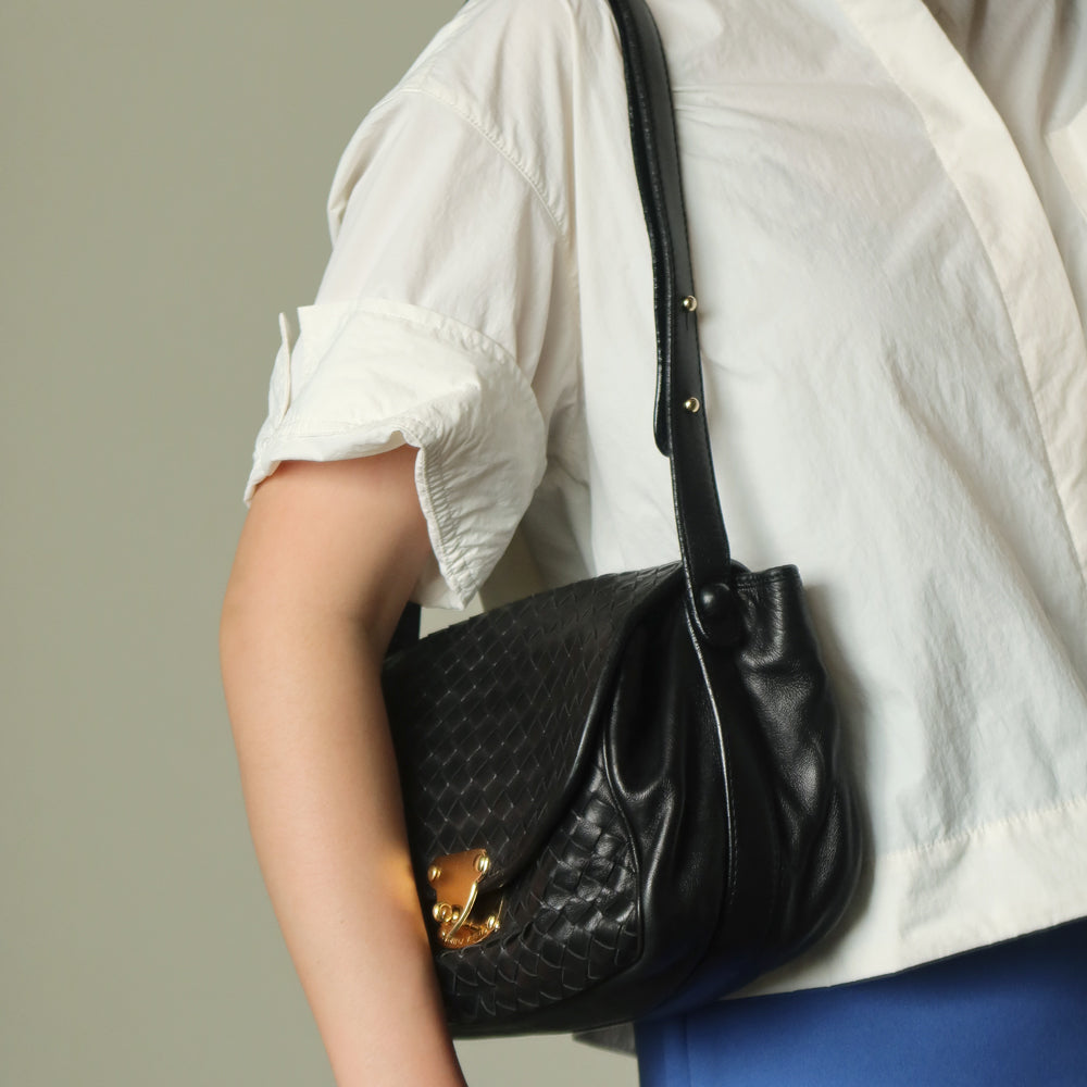 Bottega Veneta Vintage Intrecciato Weave Turn lock 2way Crossbody Shoulder Bag
