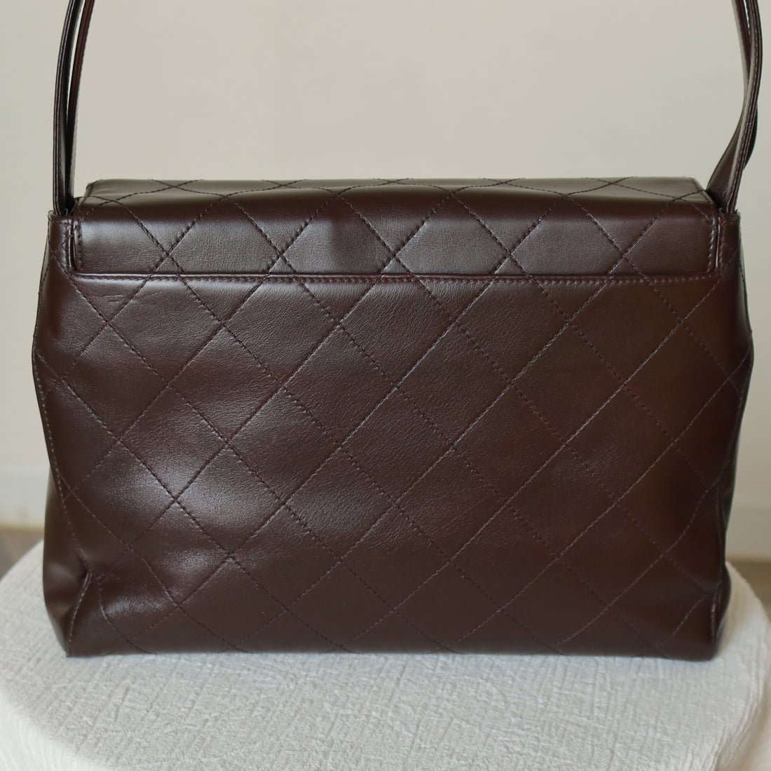 Vintage Chanel Dark Brown Matelassé Quilted CC turn lock Envelope Flap Bag