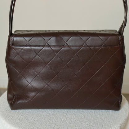 Vintage Chanel Dark Brown Matelassé Quilted CC turn lock Envelope Flap Bag