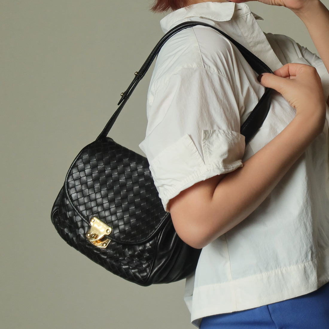 Bottega Veneta Vintage Intrecciato Weave Turn lock 2way Crossbody Shoulder Bag