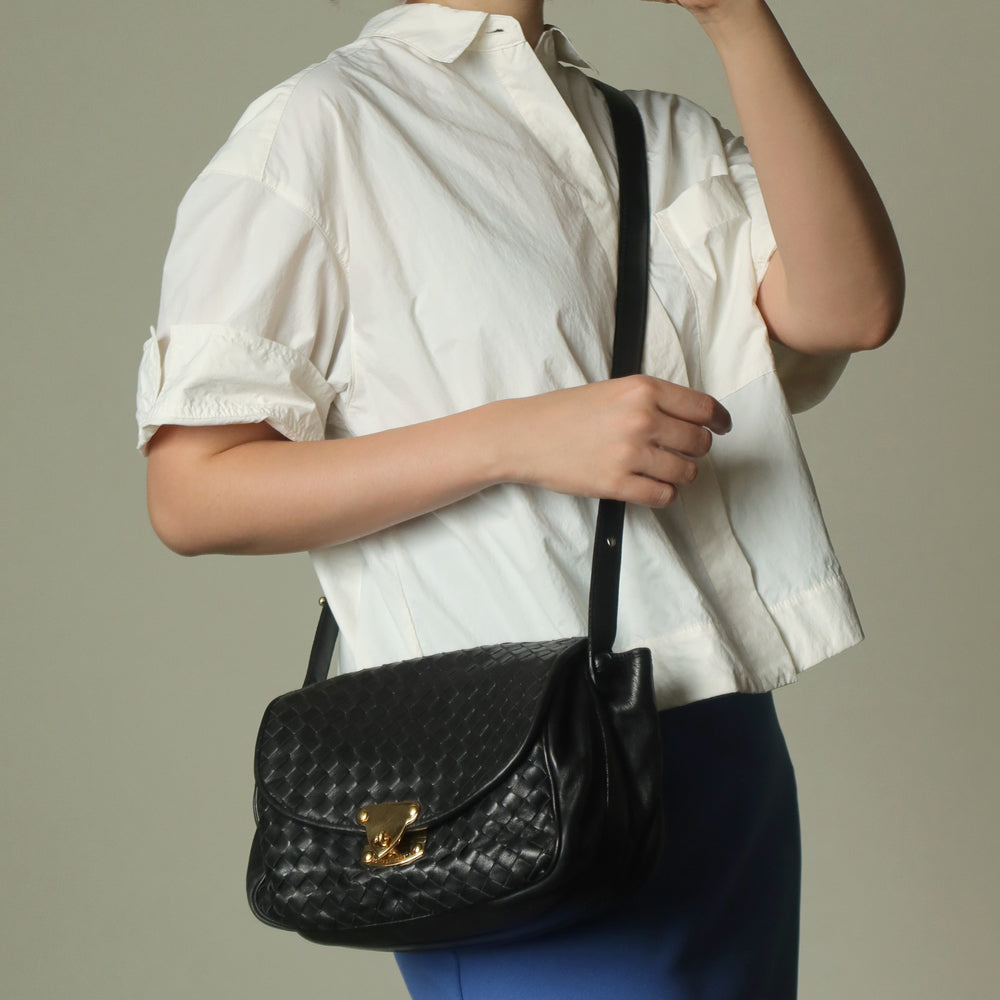 Bottega Veneta Vintage Intrecciato Weave Turn lock 2way Crossbody Shoulder Bag