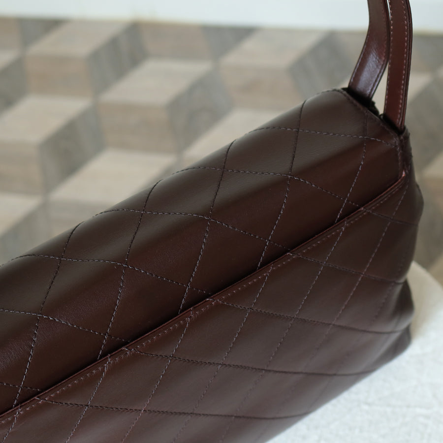 Vintage Chanel Dark Brown Matelassé Quilted CC turn lock Envelope Flap Bag