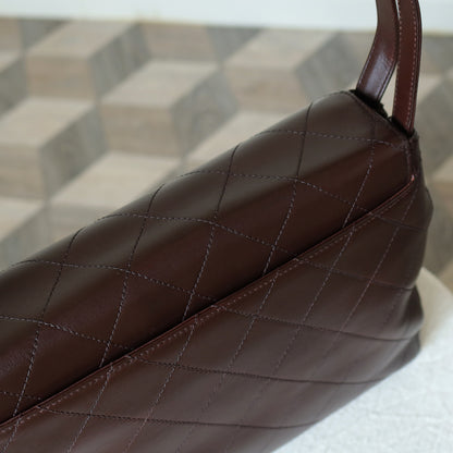 Vintage Chanel Dark Brown Matelassé Quilted CC turn lock Envelope Flap Bag