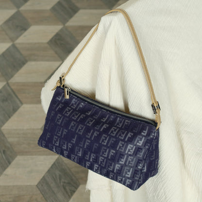 Fendi Vintage Demin Blue Canvas Zucchino Jacquard Pochette Shoulder Bag