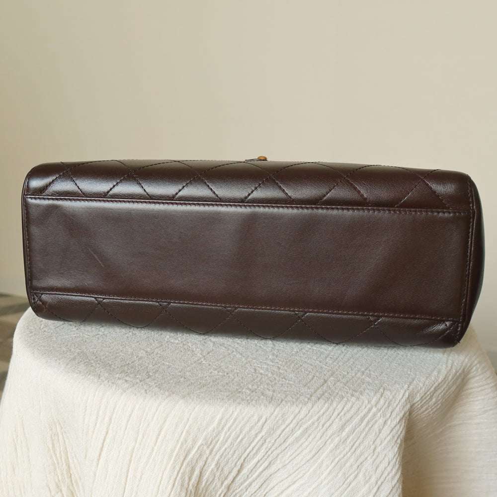 Vintage Chanel Dark Brown Matelassé Quilted CC turn lock Envelope Flap Bag