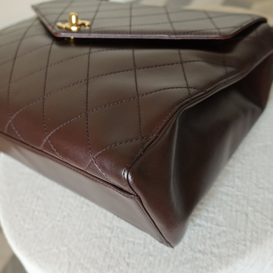 Vintage Chanel Dark Brown Matelassé Quilted CC turn lock Envelope Flap Bag