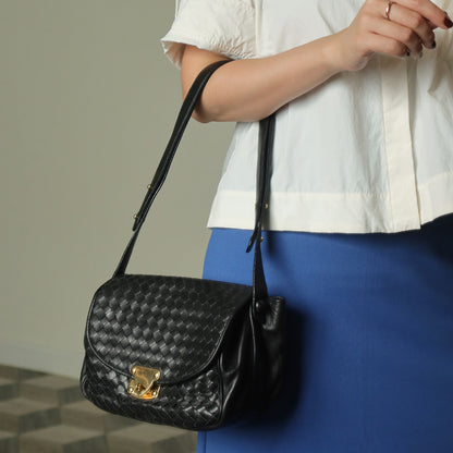 Bottega Veneta Vintage Intrecciato Weave Turn lock 2way Crossbody Shoulder Bag