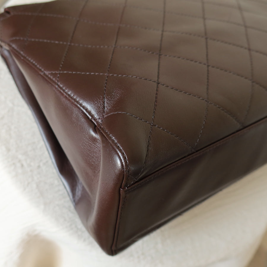 Vintage Chanel Dark Brown Matelassé Quilted CC turn lock Envelope Flap Bag
