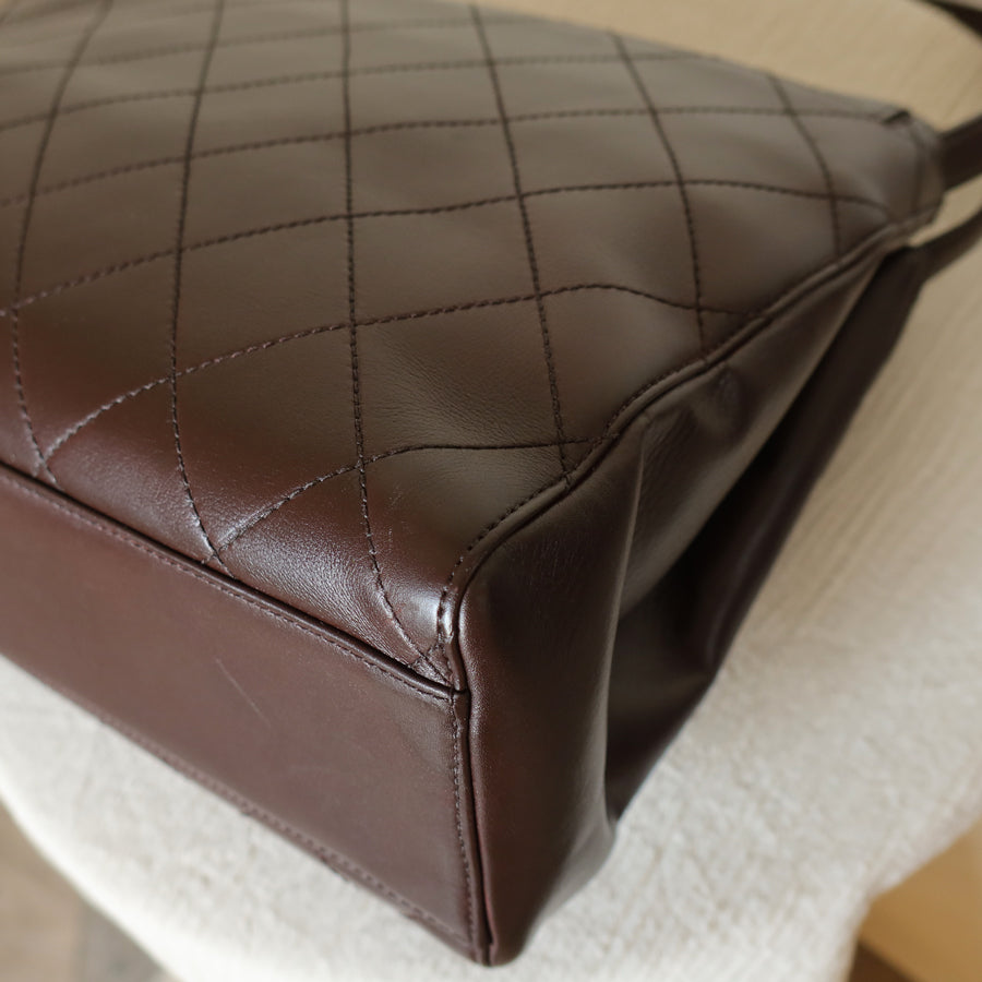 Vintage Chanel Dark Brown Matelassé Quilted CC turn lock Envelope Flap Bag