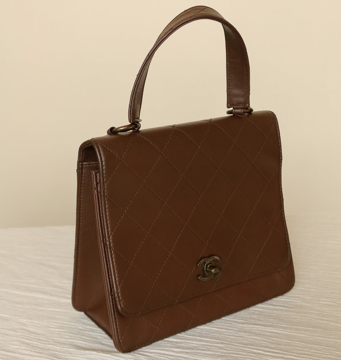Rare Chanel Vintage Brown Matelasse CC Turn lock Bag