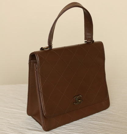 Rare Chanel Vintage Brown Matelasse CC Turn lock Bag