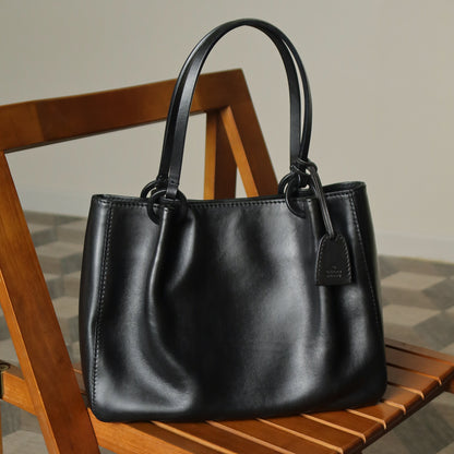 Gucci Vintage Black Leather Daily Tote Shoulder Bag with Gucci Charm