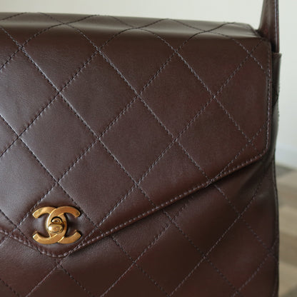 Vintage Chanel Dark Brown Matelassé Quilted CC turn lock Envelope Flap Bag