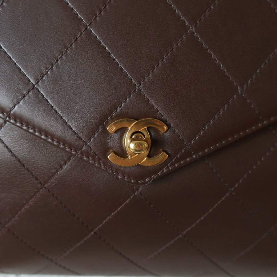 Vintage Chanel Dark Brown Matelassé Quilted CC turn lock Envelope Flap Bag