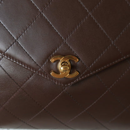 Vintage Chanel Dark Brown Matelassé Quilted CC turn lock Envelope Flap Bag