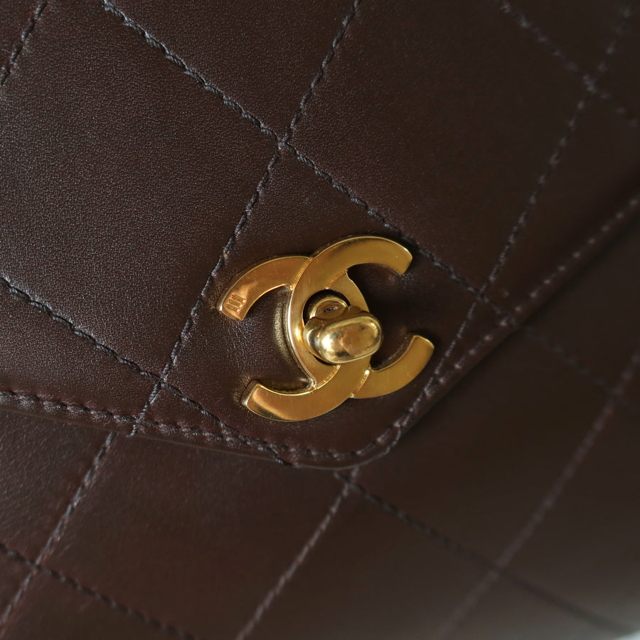 Vintage Chanel Dark Brown Matelassé Quilted CC turn lock Envelope Flap Bag