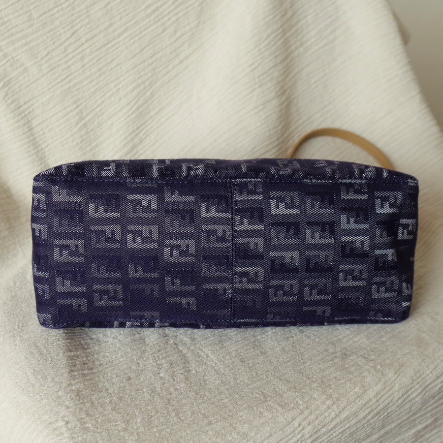 Fendi Vintage Demin Blue Canvas Zucchino Jacquard Pochette Shoulder Bag