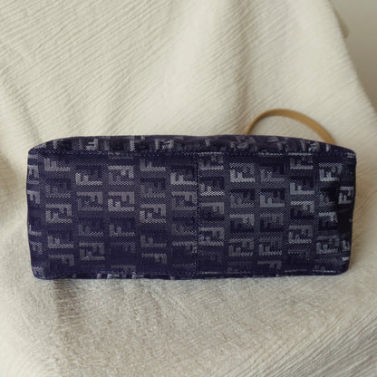 Fendi Vintage Demin Blue Canvas Zucchino Jacquard Pochette Shoulder Bag