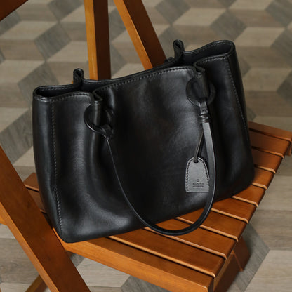 Gucci Vintage Black Leather Daily Tote Shoulder Bag with Gucci Charm