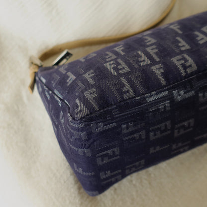 Fendi Vintage Demin Blue Canvas Zucchino Jacquard Pochette Shoulder Bag