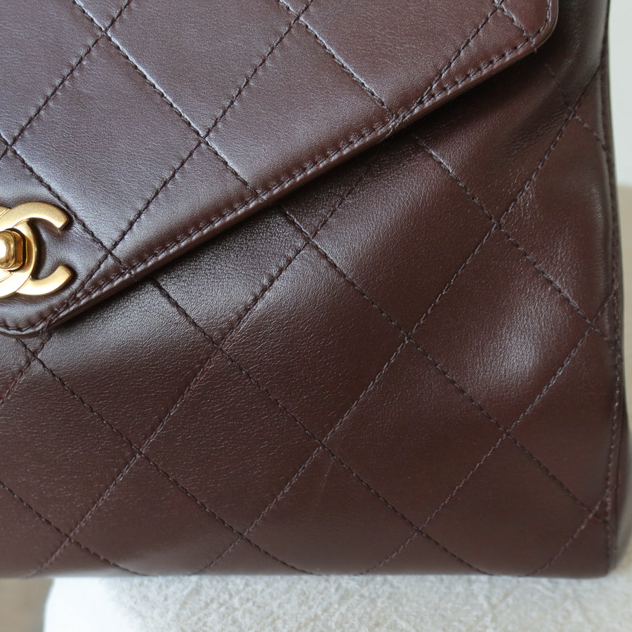 Vintage Chanel Dark Brown Matelassé Quilted CC turn lock Envelope Flap Bag