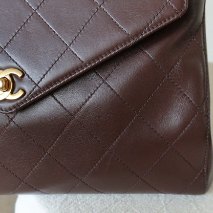 Vintage Chanel Dark Brown Matelassé Quilted CC turn lock Envelope Flap Bag
