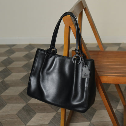 Gucci Vintage Black Leather Daily Tote Shoulder Bag with Gucci Charm