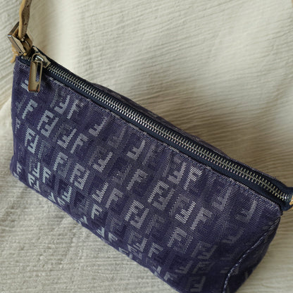 Fendi Vintage Demin Blue Canvas Zucchino Jacquard Pochette Shoulder Bag