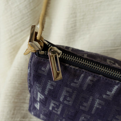 Fendi Vintage Demin Blue Canvas Zucchino Jacquard Pochette Shoulder Bag