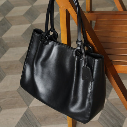 Gucci Vintage Black Leather Daily Tote Shoulder Bag with Gucci Charm