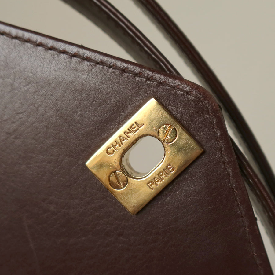 Vintage Chanel Dark Brown Matelassé Quilted CC turn lock Envelope Flap Bag