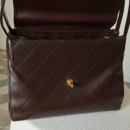Vintage Chanel Dark Brown Matelassé Quilted CC turn lock Envelope Flap Bag