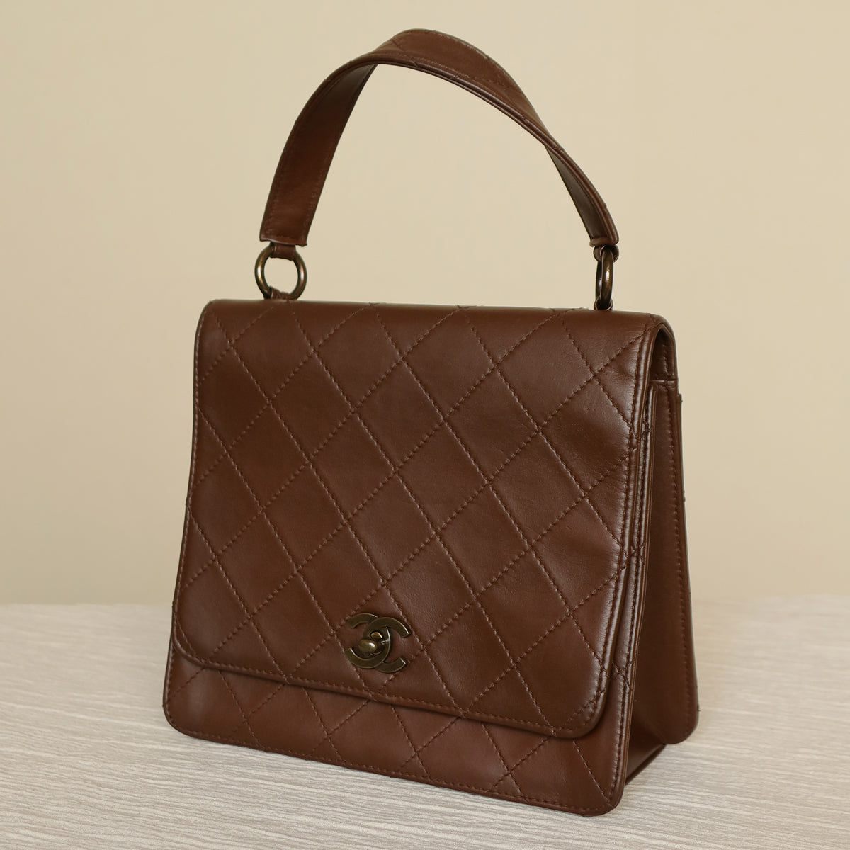 Rare Chanel Vintage Brown Matelasse CC Turn lock Bag
